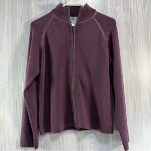 Pendleton Wool Mock Neck Sweater Purple Zip Up Leather Trim Womens Sz Large‎